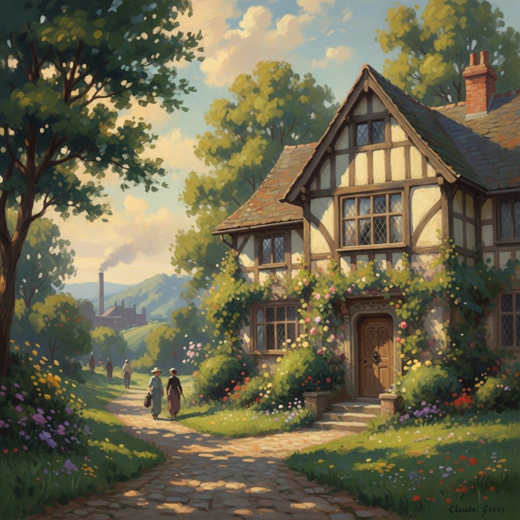 Quaint Half-Timbered House in Impressionist Style