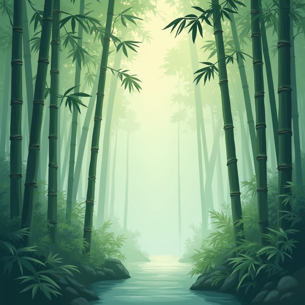 Misty Bamboo Forest in Art Nouveau Style