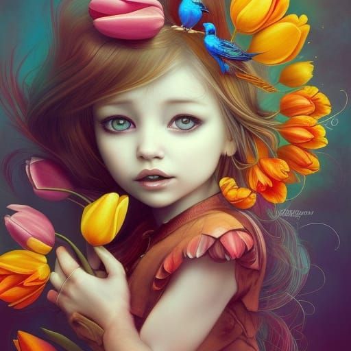 Chibi Tulips Portrait in Fantasycore Style