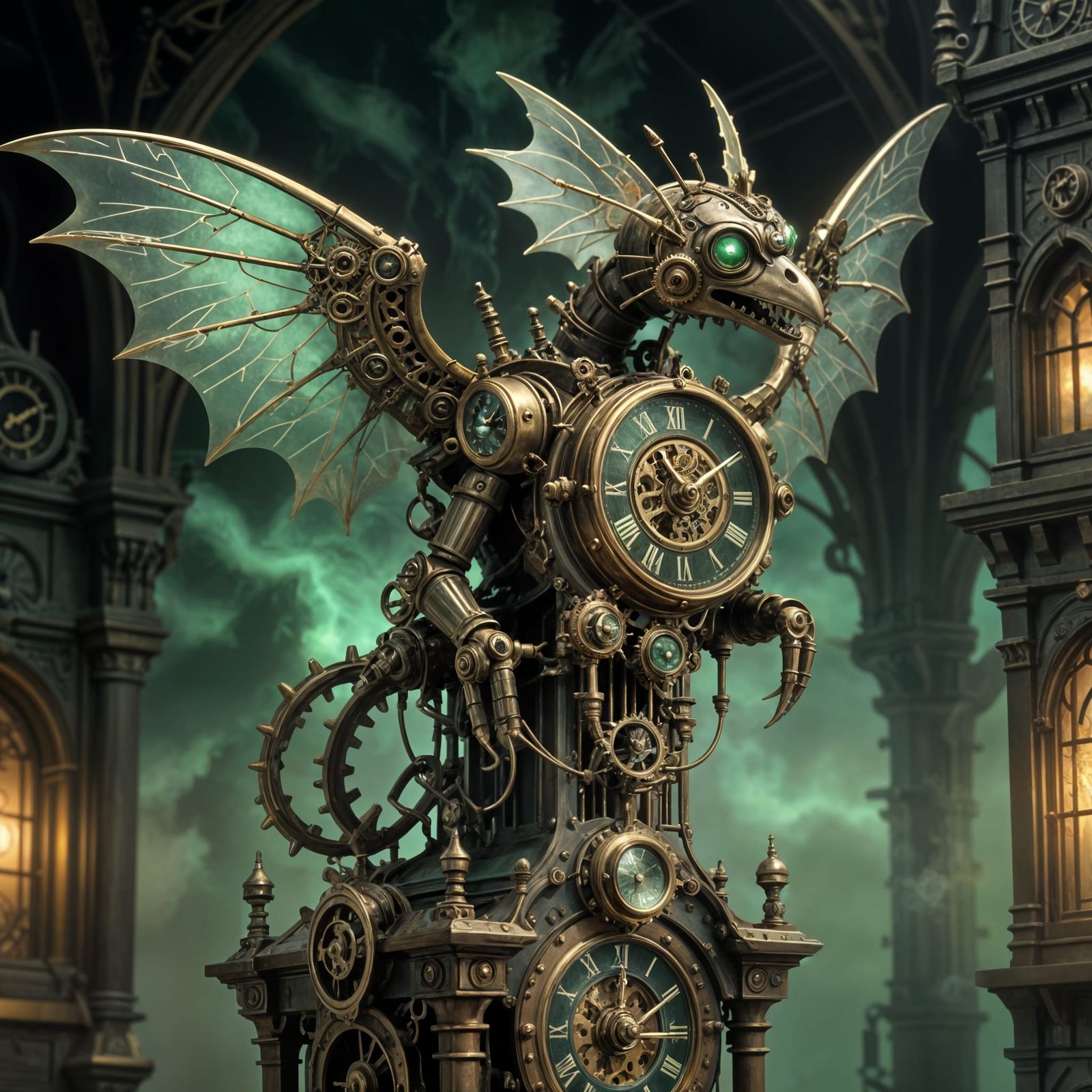 Steampunk Clockwork Creature on Victorian Clock Tower