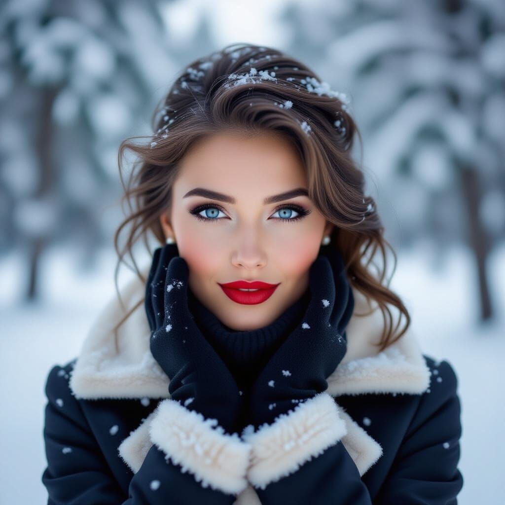 Striking Portrait: Woman in Winter Forest