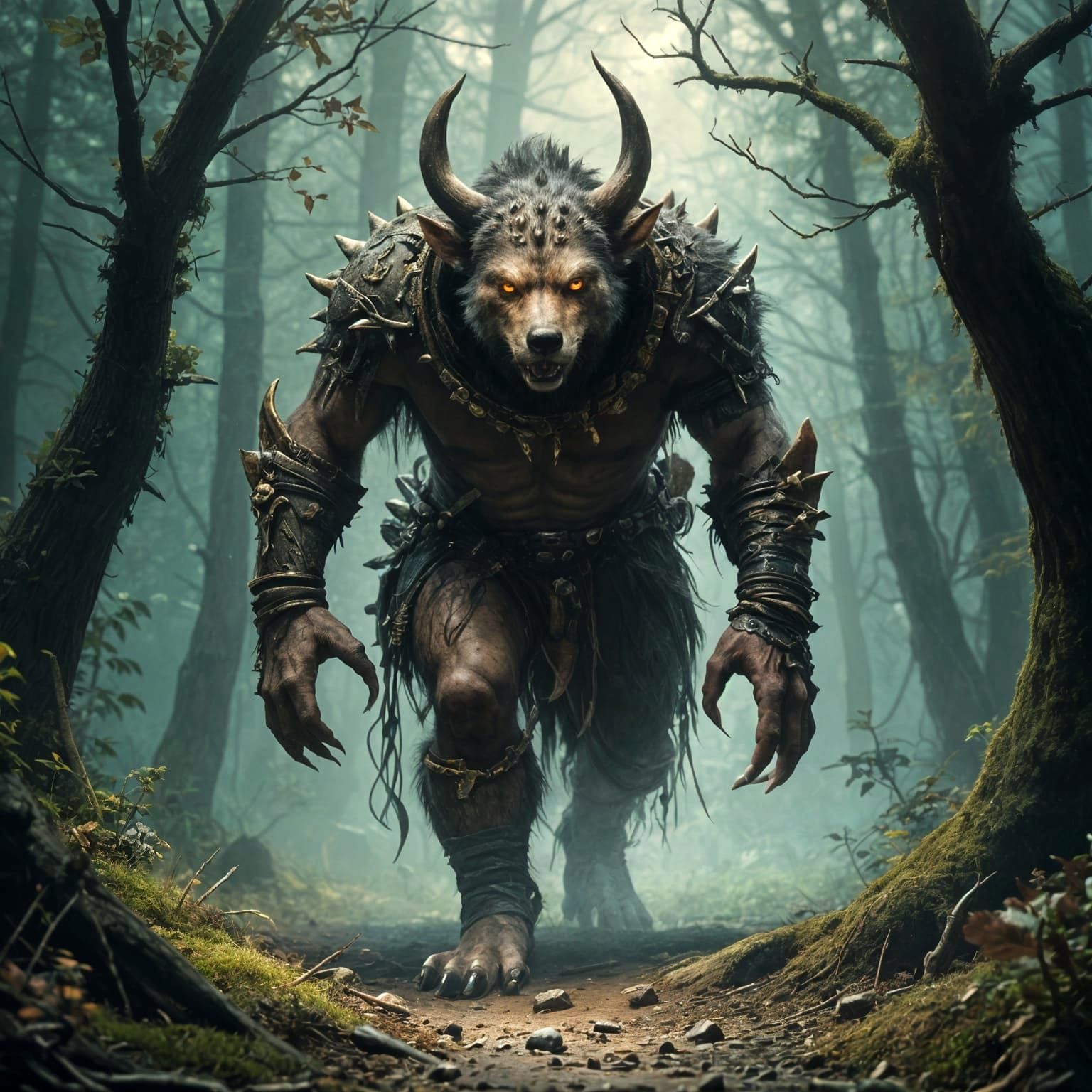 Dark Fantasy Gnoll in Realistic D&D Style