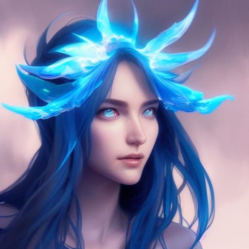 Blue Phoenix Fairy Portrait in Hyperdetailed Concept Art