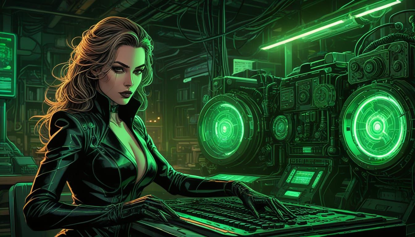 Elegant Villainess in High-Tech Lair Comic Art