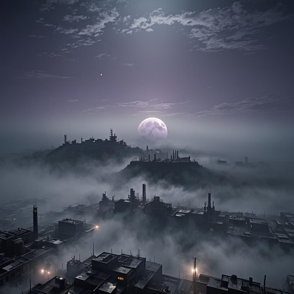 Eerie Surrealism: Moon in Misty Dark Atmosphere