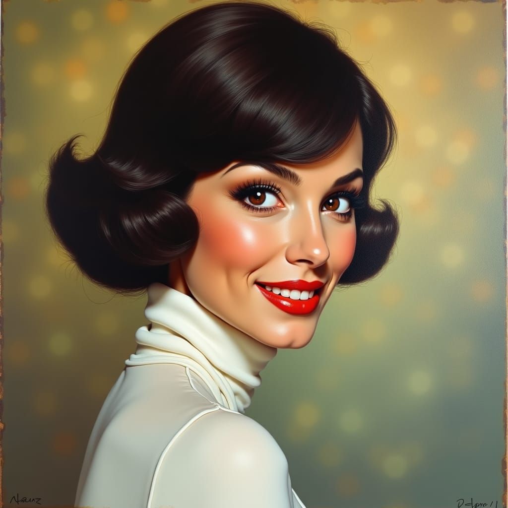 Beautiful Woman Portrait with 1960s Makeup, Oil on Canvas