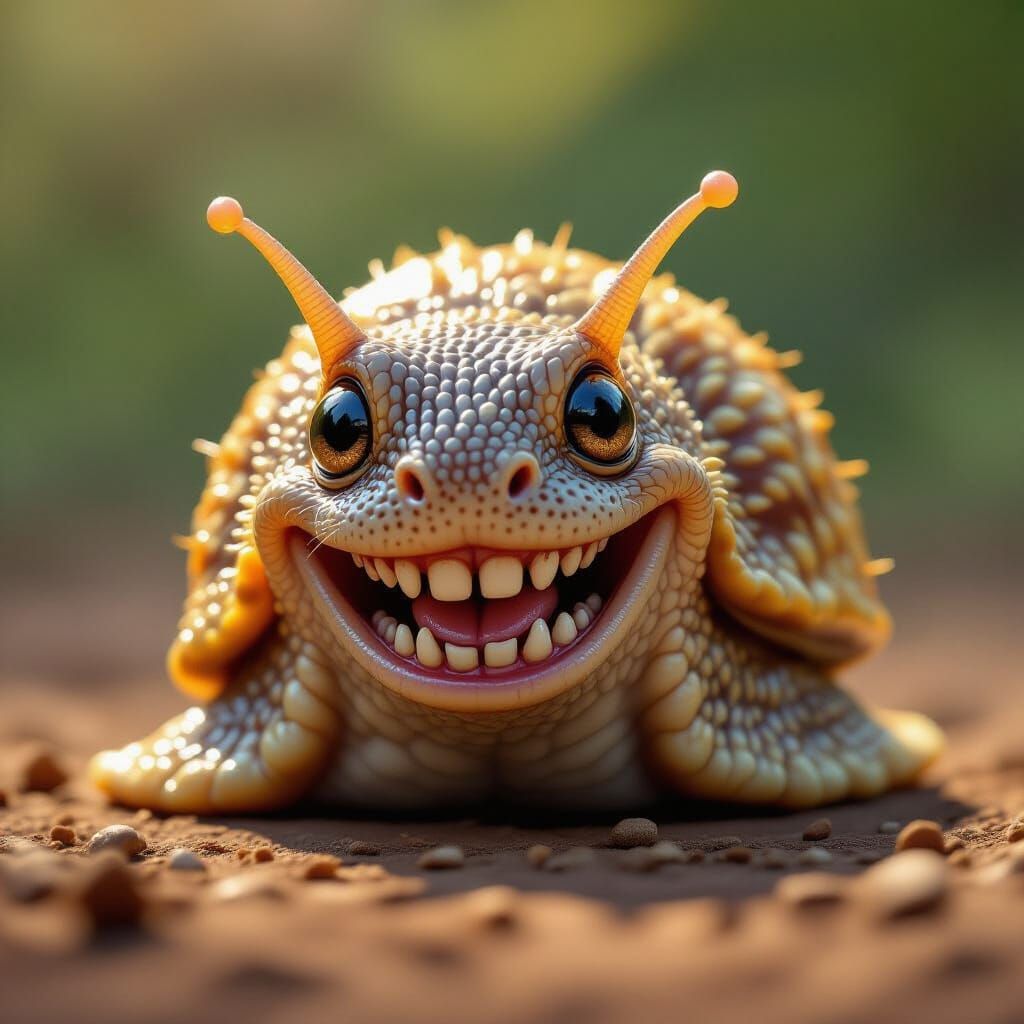 Funny Fluffy Leopard Slug Caricature with Detailed Eyes