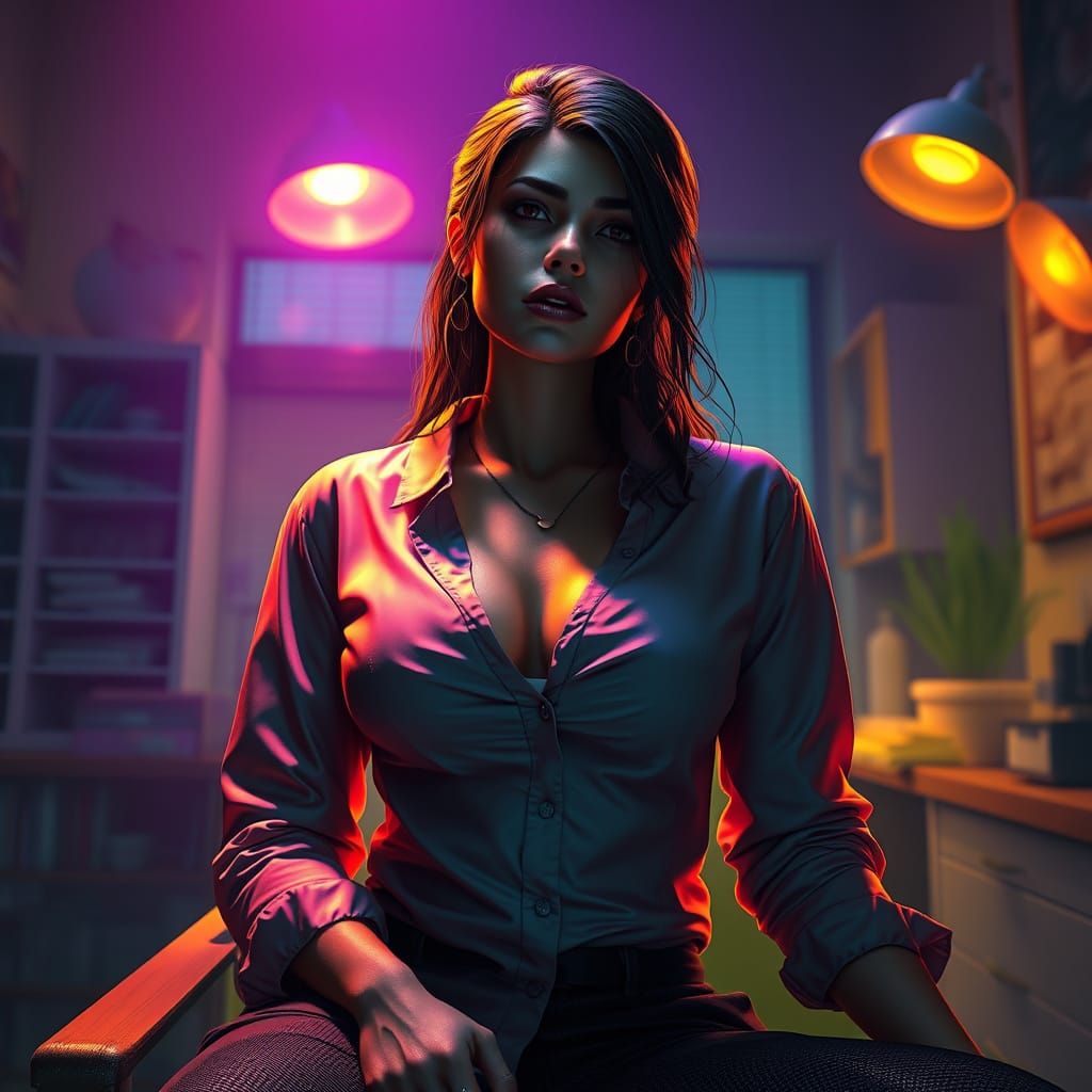 Seductive Vampire in Doctor's Office Dark Fantasy Art