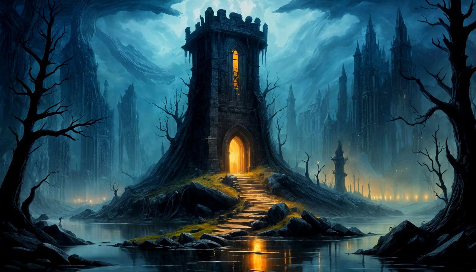 Dreary Fantasy Swamp: Dark Stone Wizard's Tower