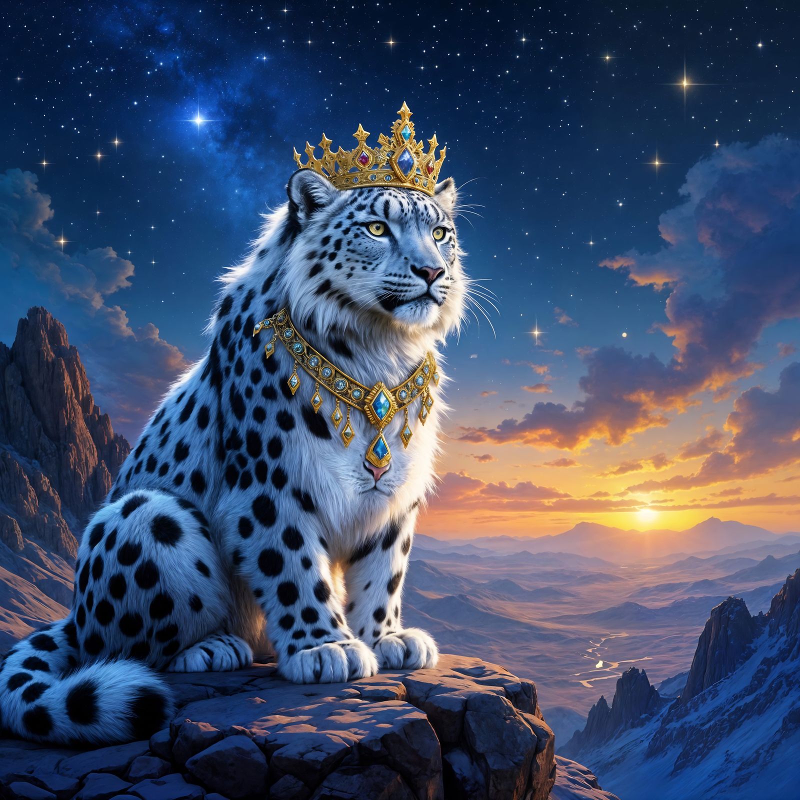 Majestic Snow Leopard King in Royal Crown