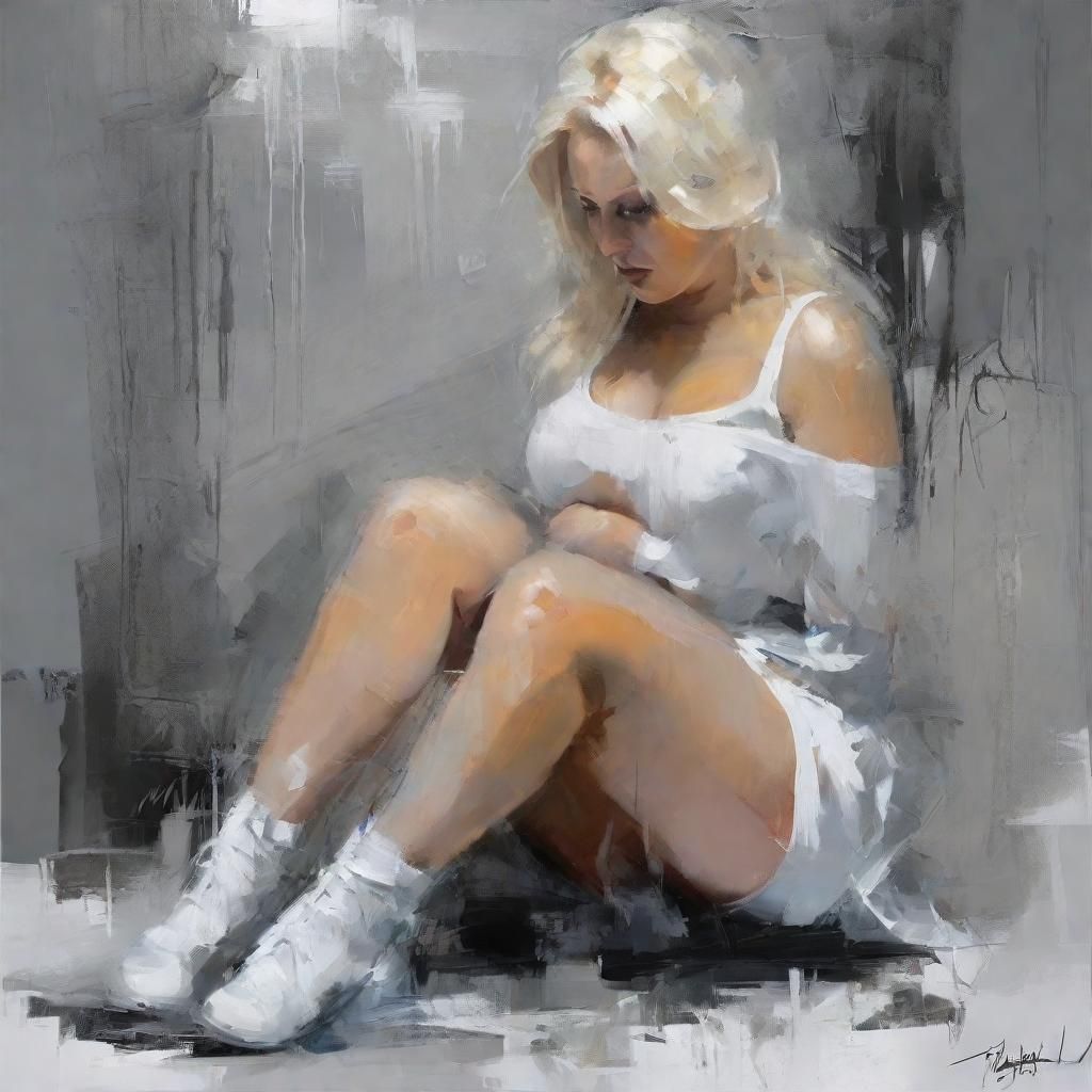 Dreamy Woman in White: Grunge Cartoon Style