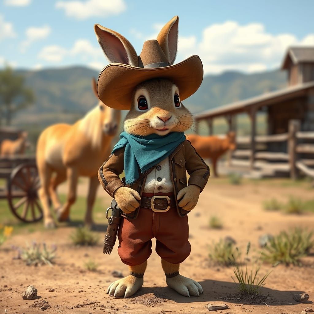 Rabbit Rodeo Rider in Western Ranch Setting