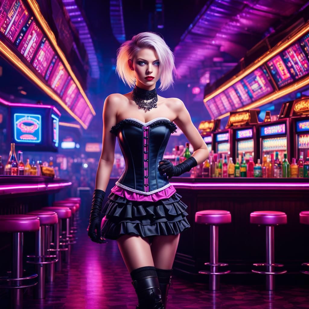 Cyberpunk Cocktail Waitress in Casino