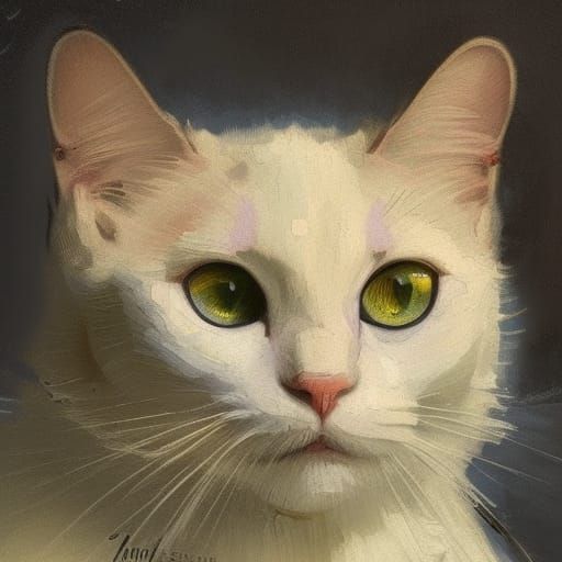 White Cat Portrait in Starry Night Style