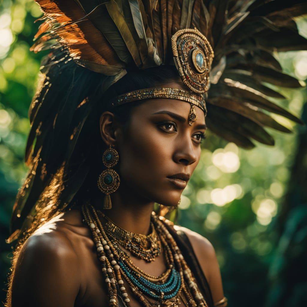 Exotic Tribal Princess in Lush Jungle Film Still
