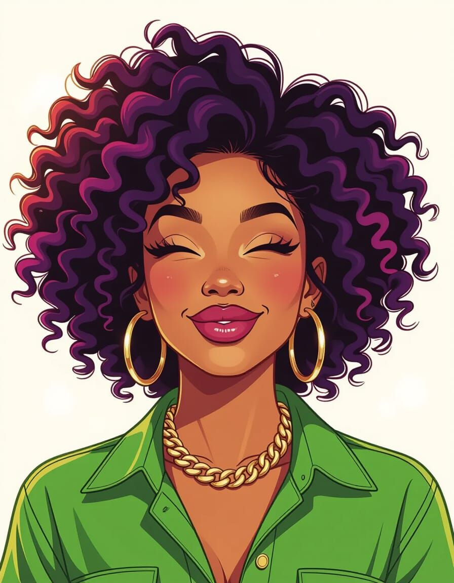 Black Woman with Colorful Curls Digital Illustration