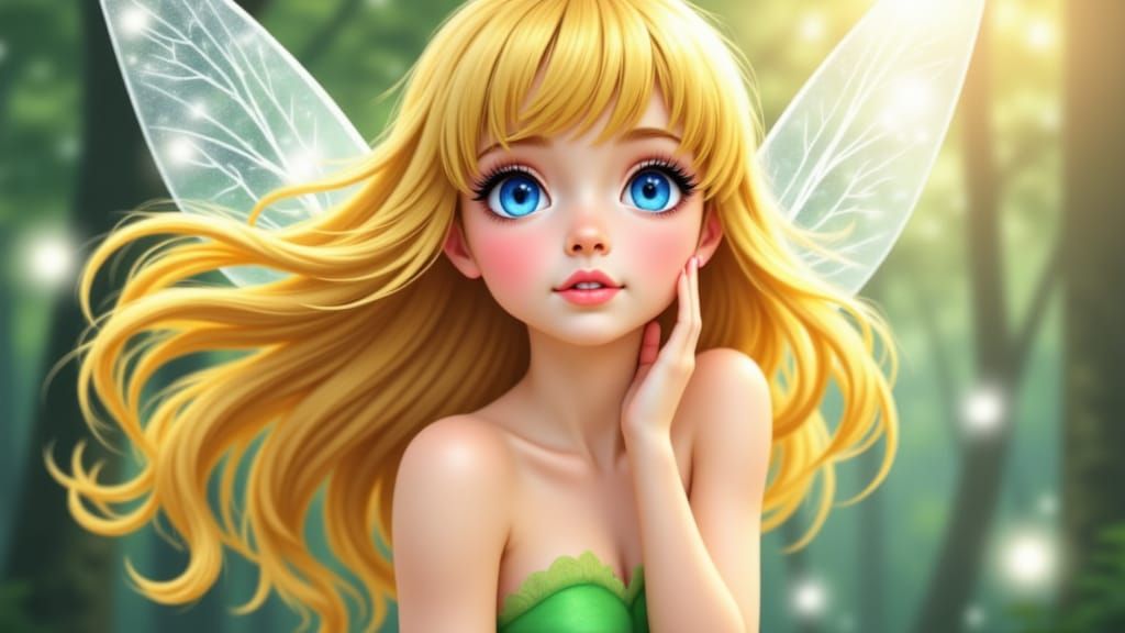 Tinkerbell Portrait in Flying Hair, Anime Style