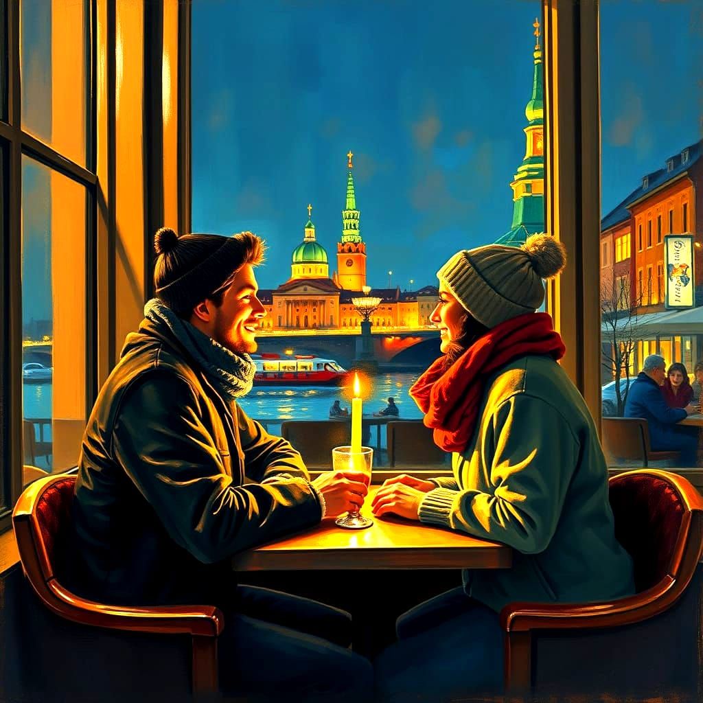 Romantic Evening in a Bustling Swedish Restaurant