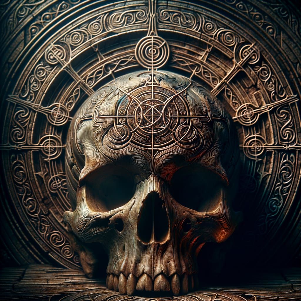 Mystical Sigil Carved on Weathered Human Skull