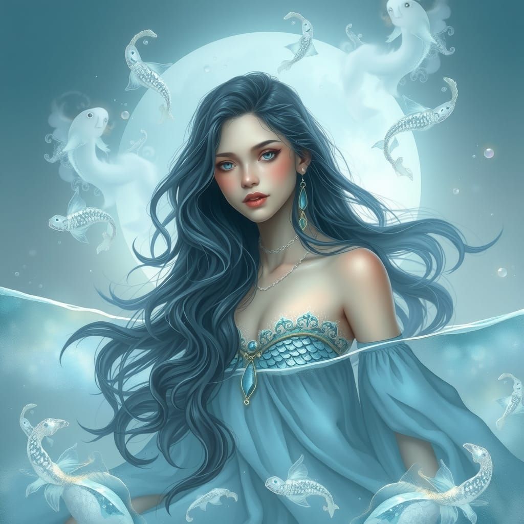 Mystical Pisces Goddess in Dreamy Oceanic Attire