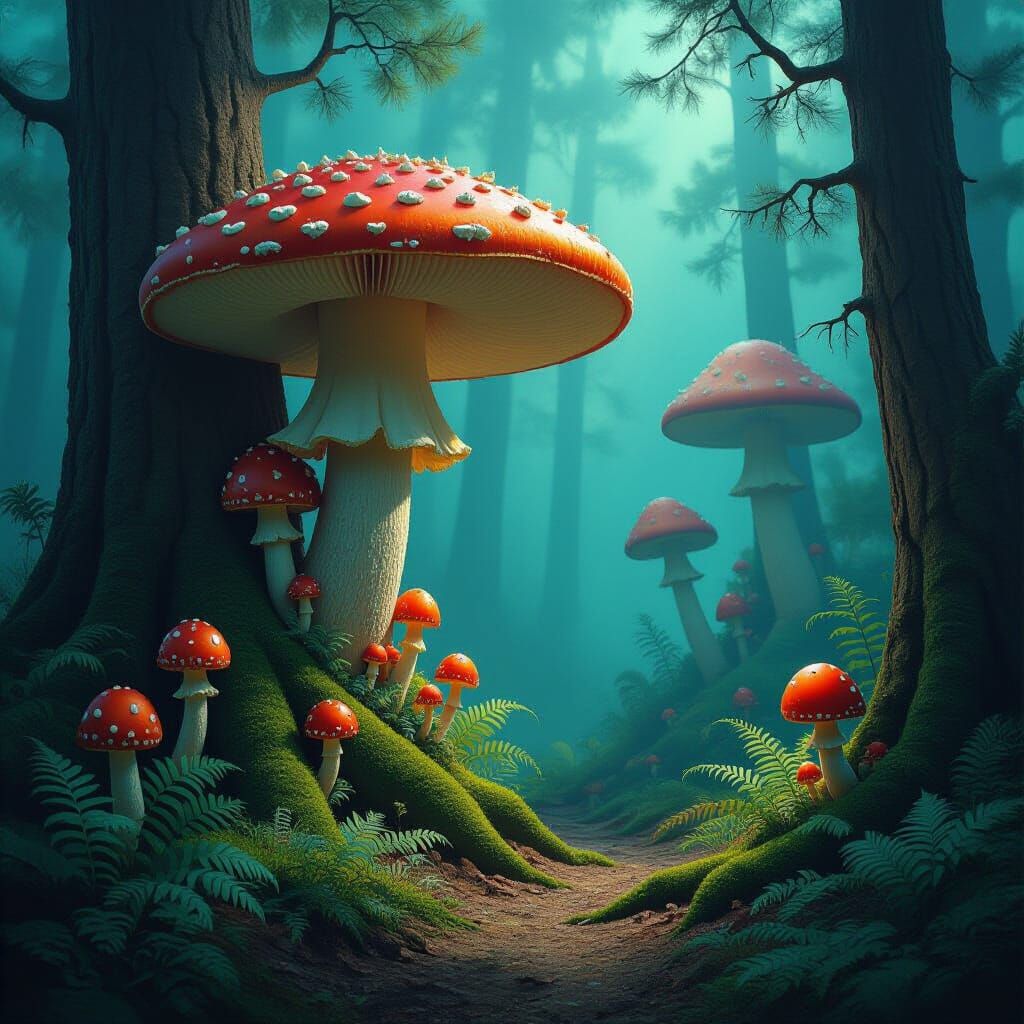 Surreal Owl in Bioluminescent Forest, Dali-Inspired Oil Pain...