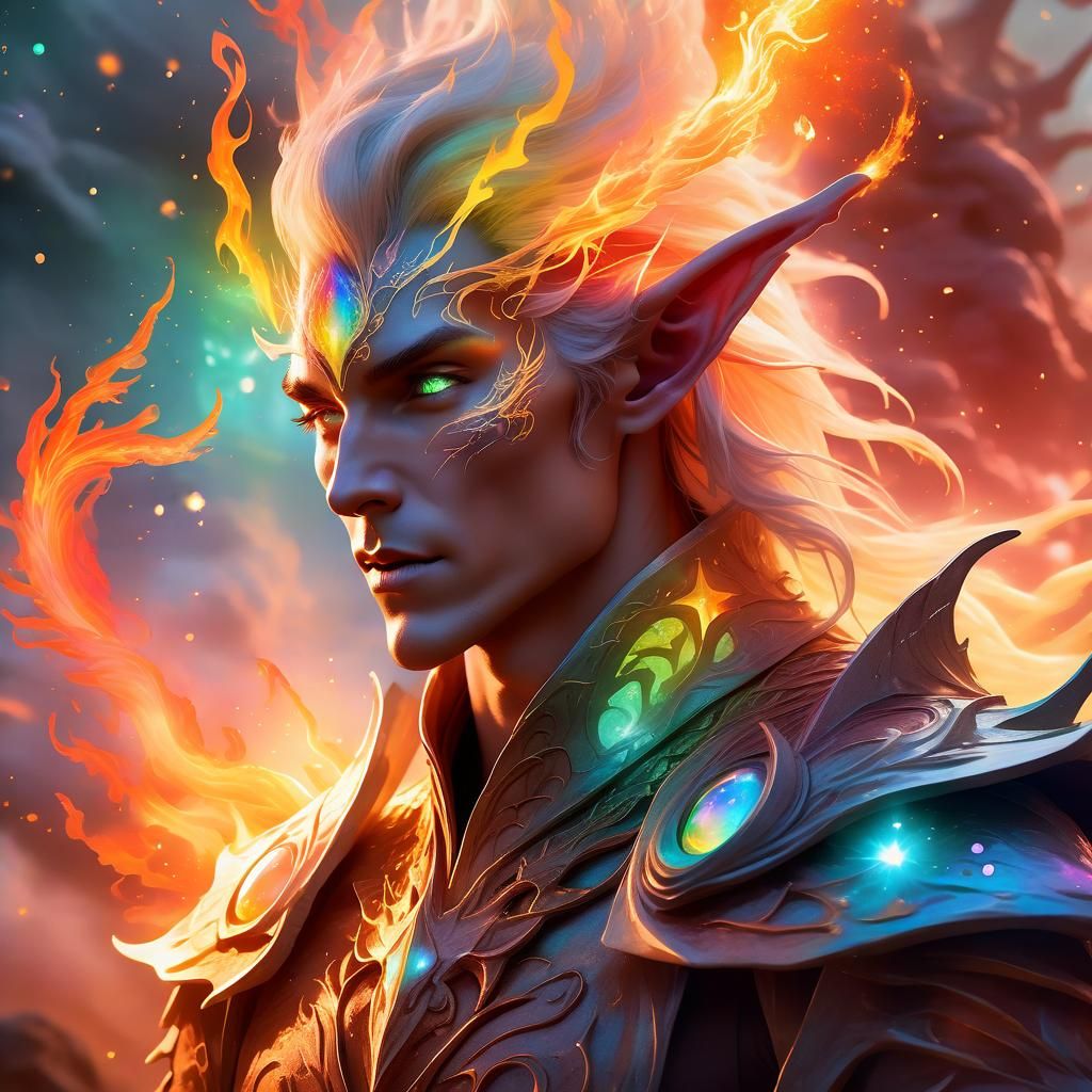 Dragon Prince with Fire Gem, Surreal Concept Art