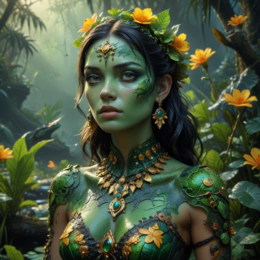 Mystical Swamp Goddess in Hyper-Realistic Style