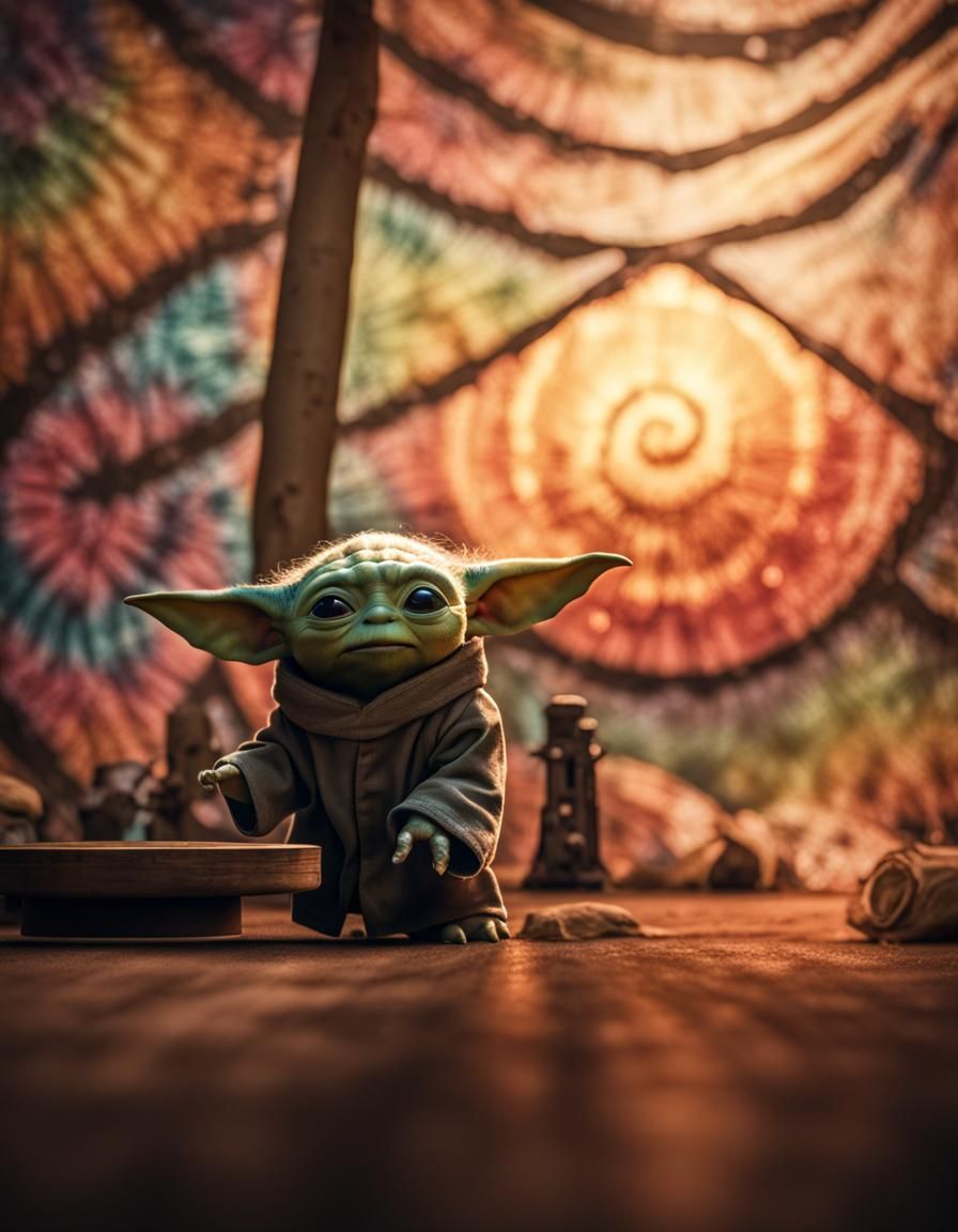 Baby Yoda Floss Dance in Tie-Dye Style