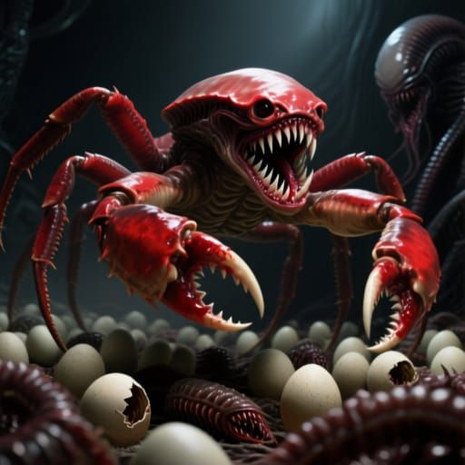 Vicious Crab-Legged Facehugger in Hyperrealistic Movie Still