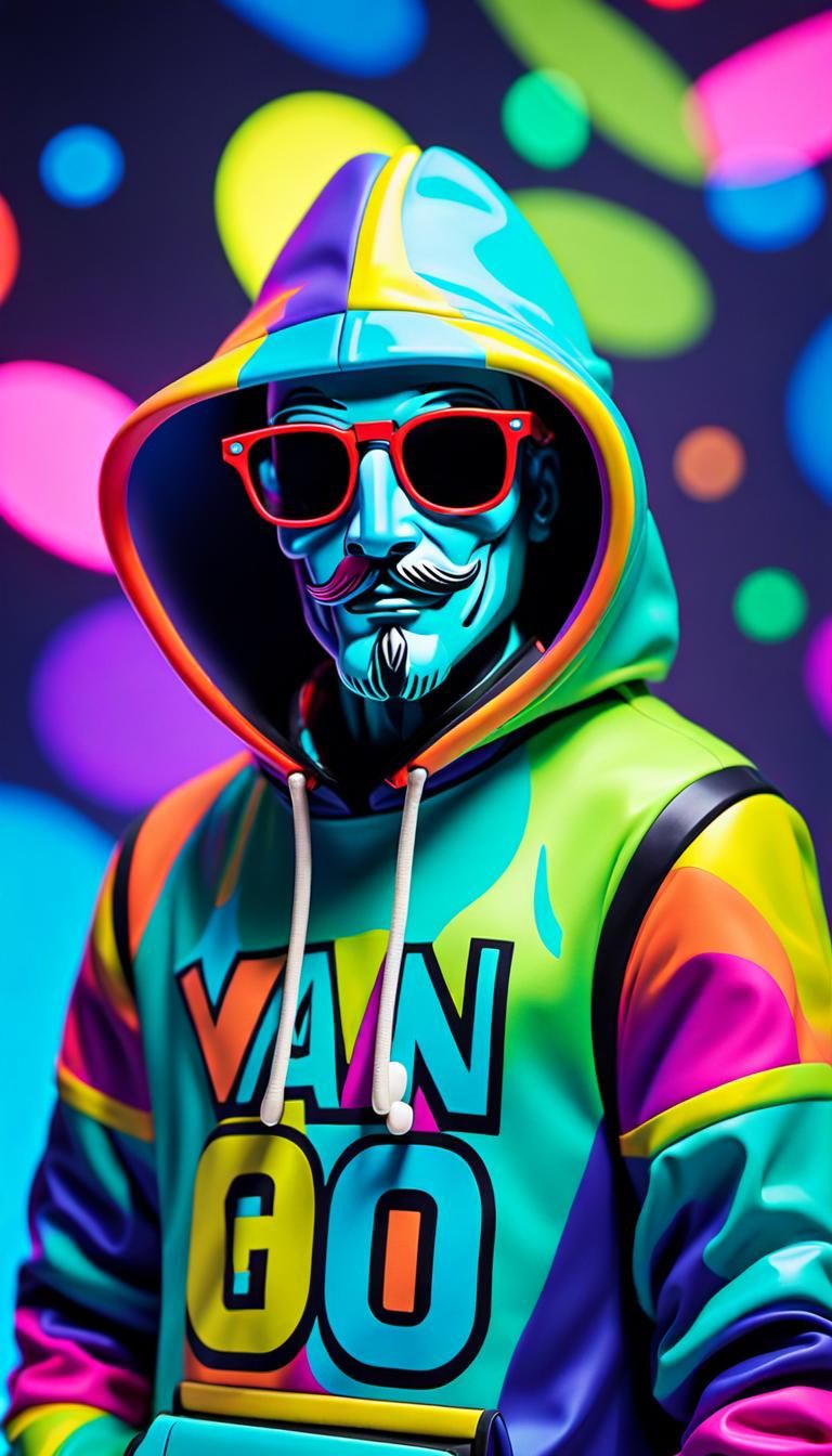 Monopoly Man in Neon Hoodie, Van Gogh Style
