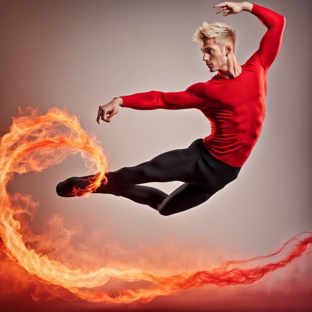 Fiery Ballet: Handsome Man Dances with Fire