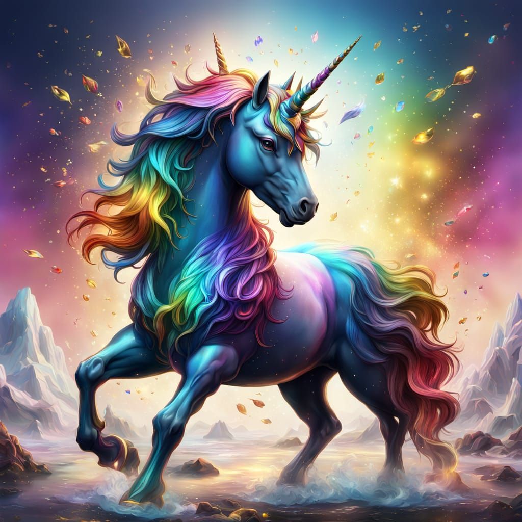 Rainbow Crystal Unicorn with Gold Leaf Accents