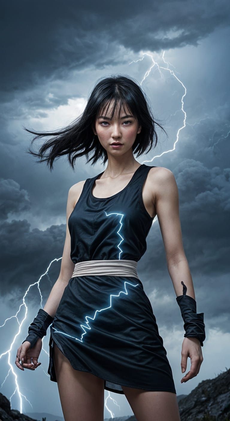 Cyanic Korean Girl in Stormy Weather