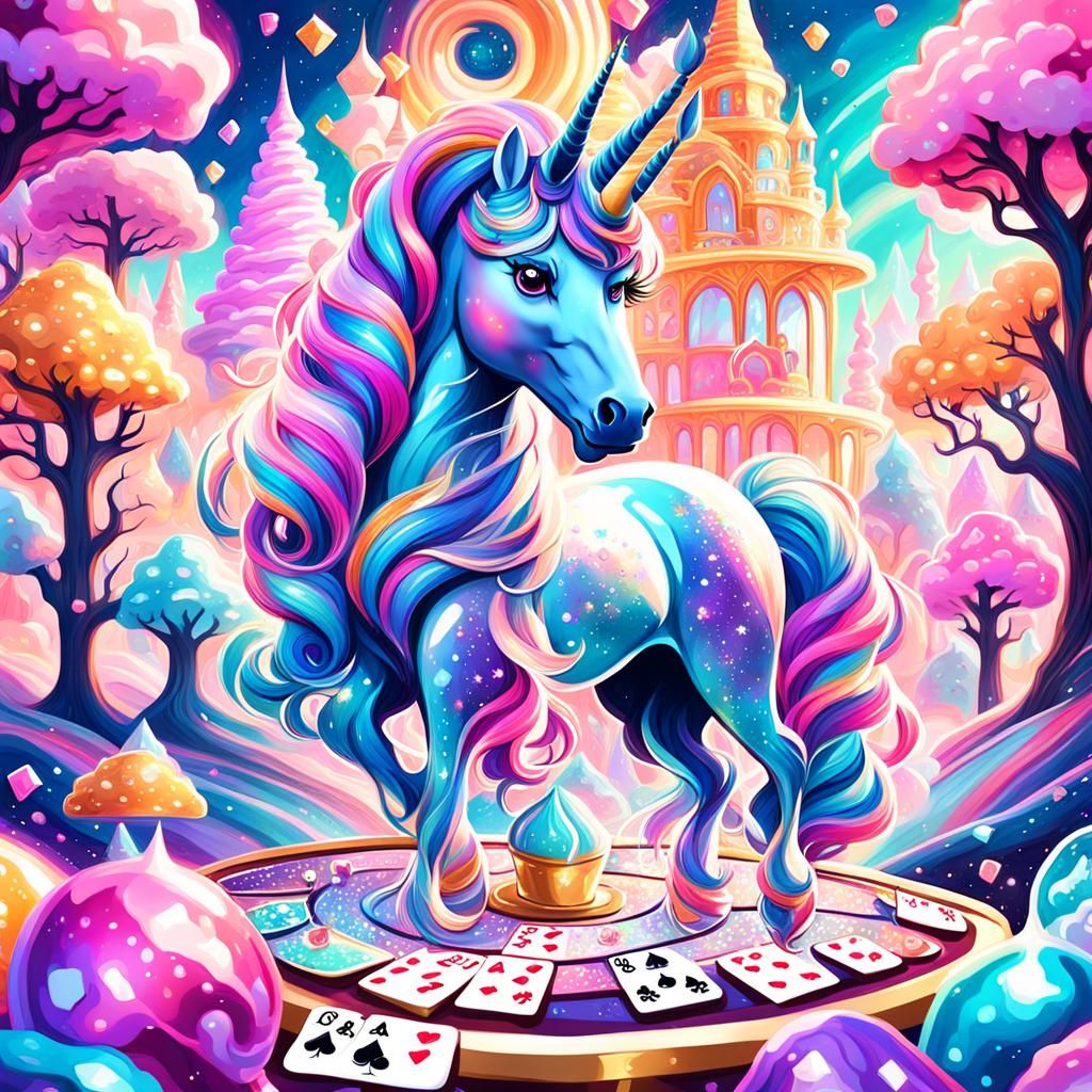 Unicorn Girl's Kawaii Poker Game in Candy Land