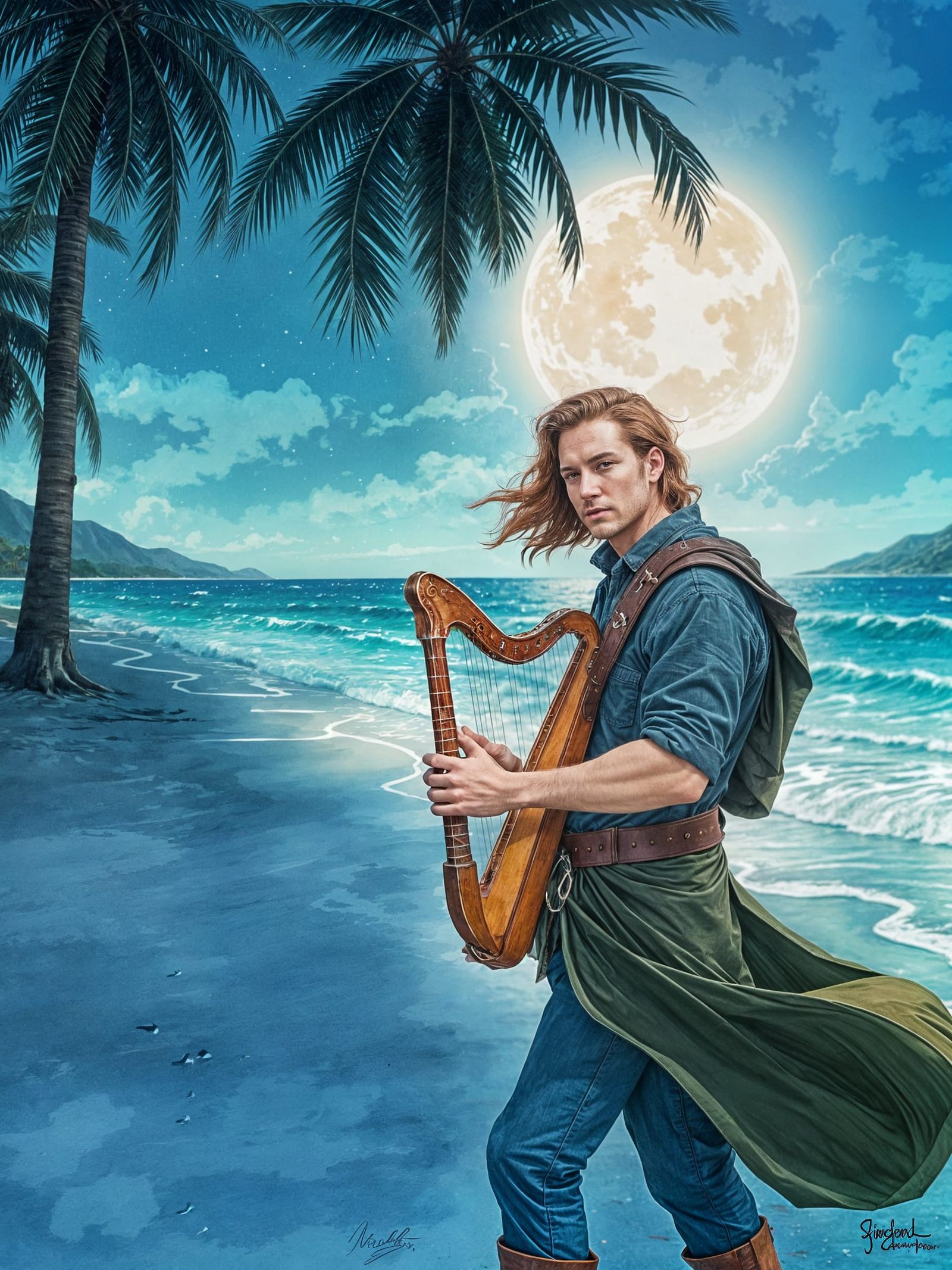 Stately Bard on Serene Beach at Night