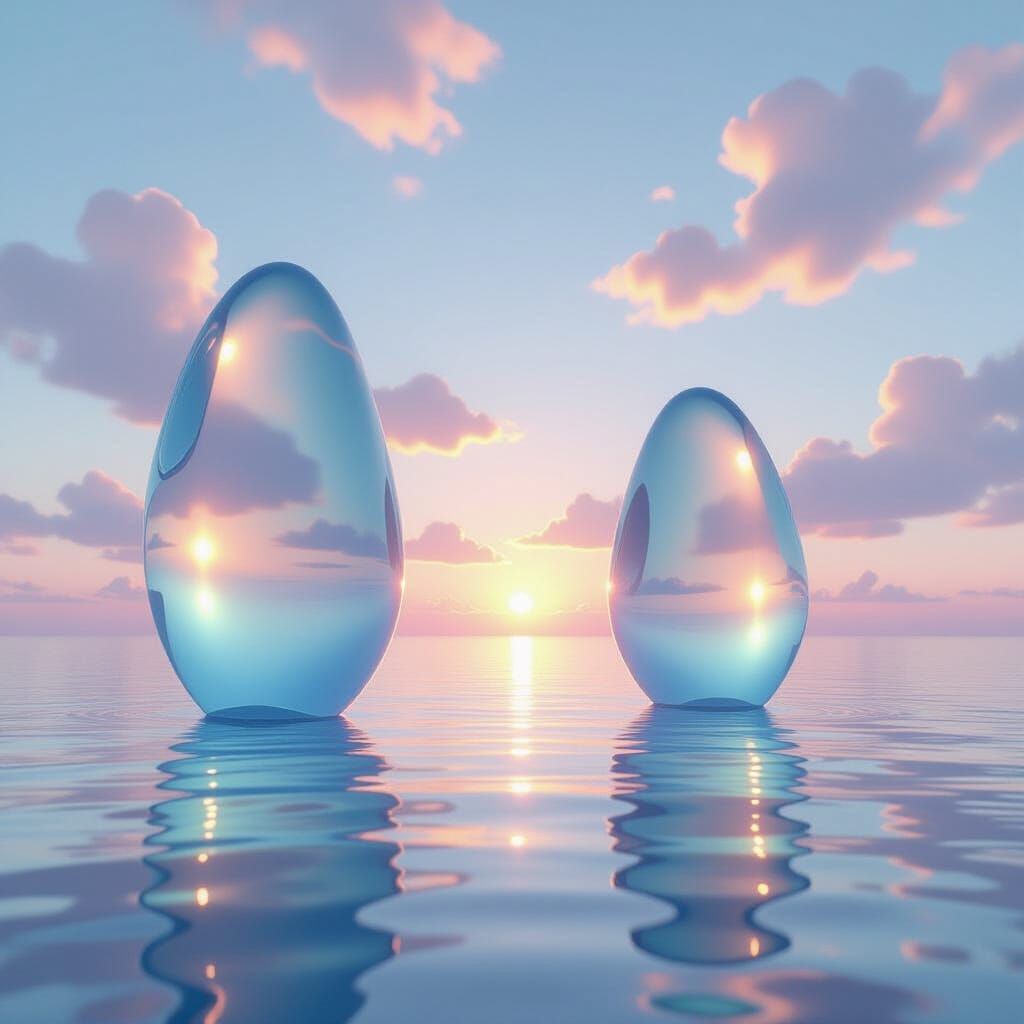 Surreal Sea Glass Sculptures Rise From Pastel Ocean Sky