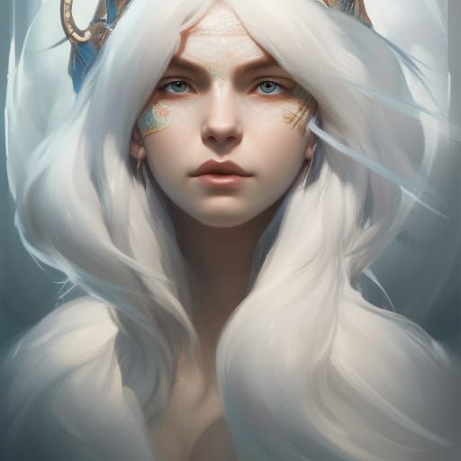 White Dragon Girl Portrait in Hyperdetailed Style
