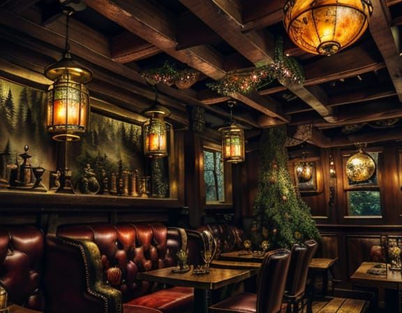 Steampunk Café in Enchanted Forest with Tea-Serving Animals