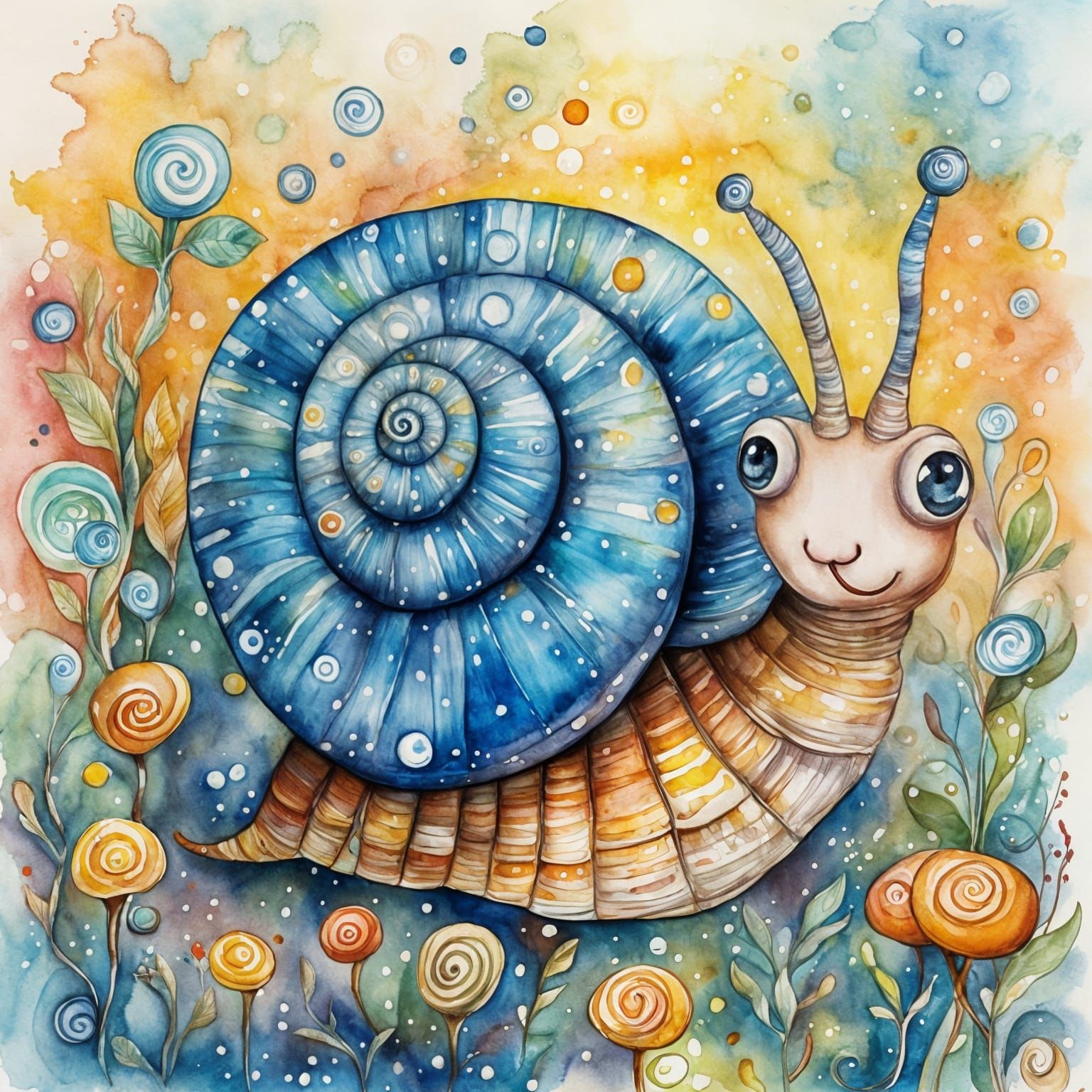 Whimsical Snail Watches TV in Watercolour