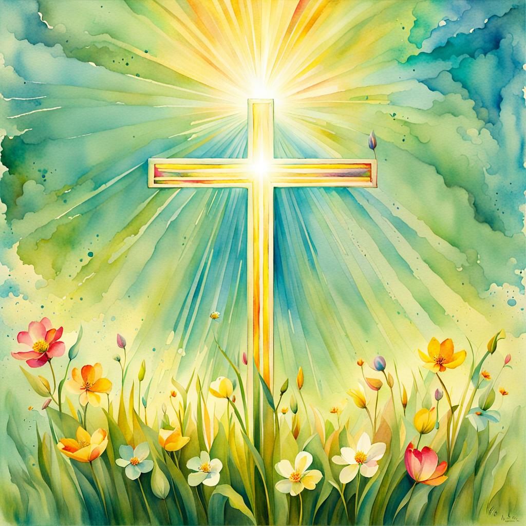 Whimsical Watercolor Easter Art: Empty Cross
