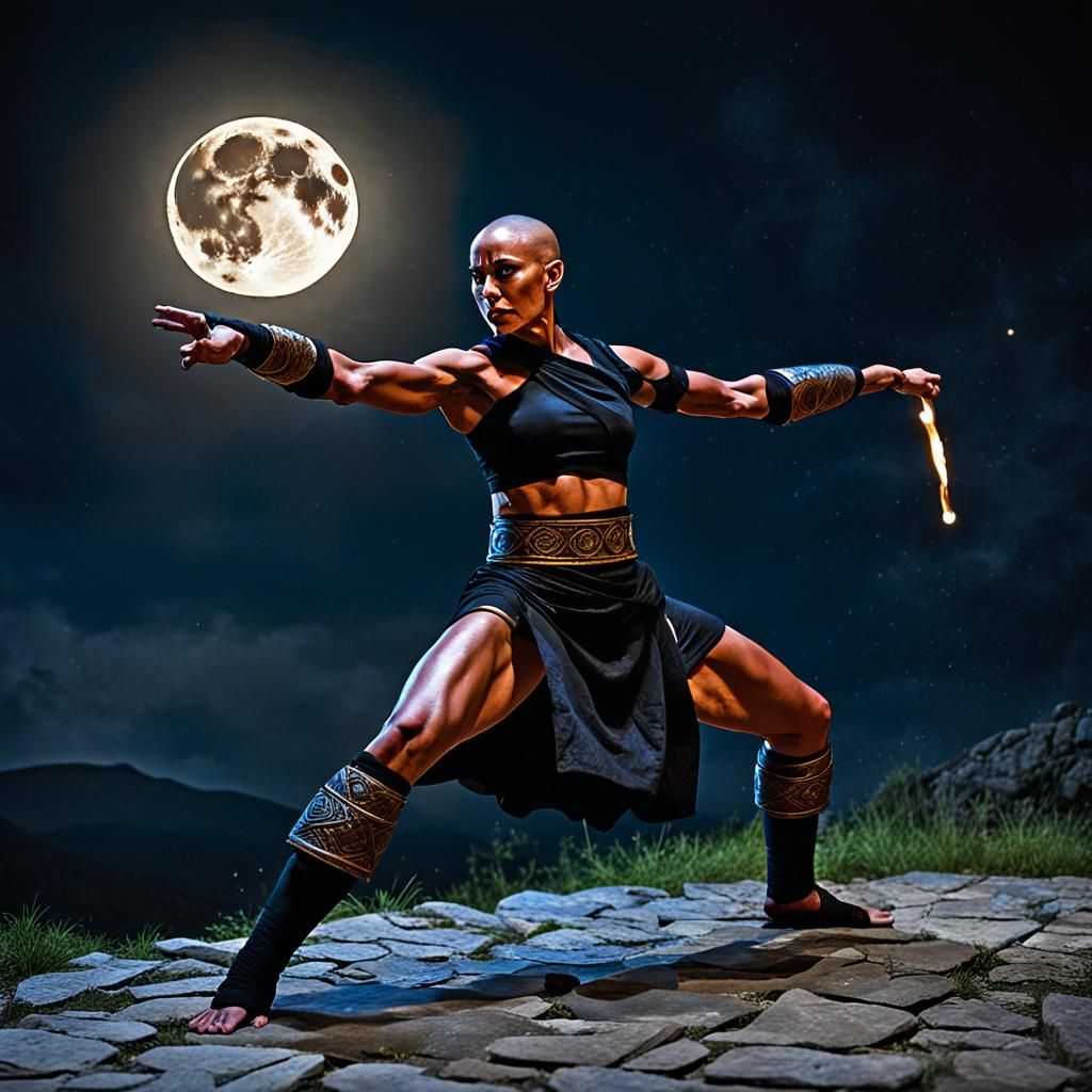 Epic Monk Battle Under Moonlight: 3D Anime Art