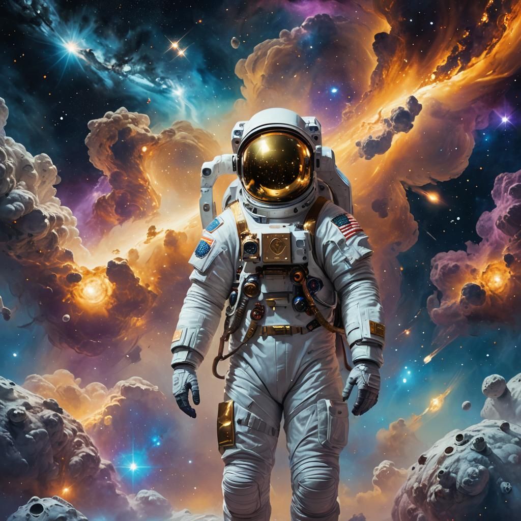 Astronaut in Nebula, Detailed Matte Painting