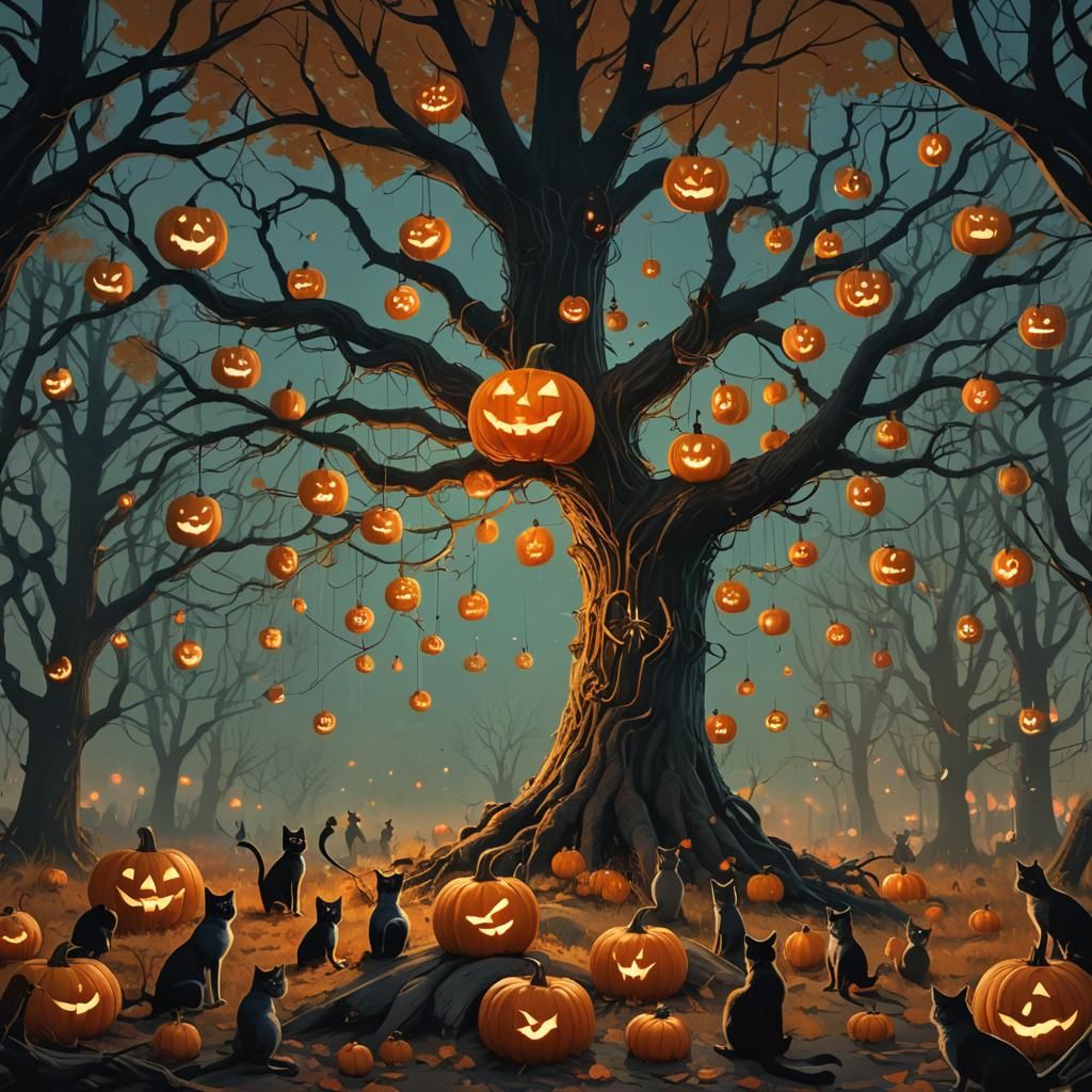Magical Halloween Gathering in Dark Fantasy Style