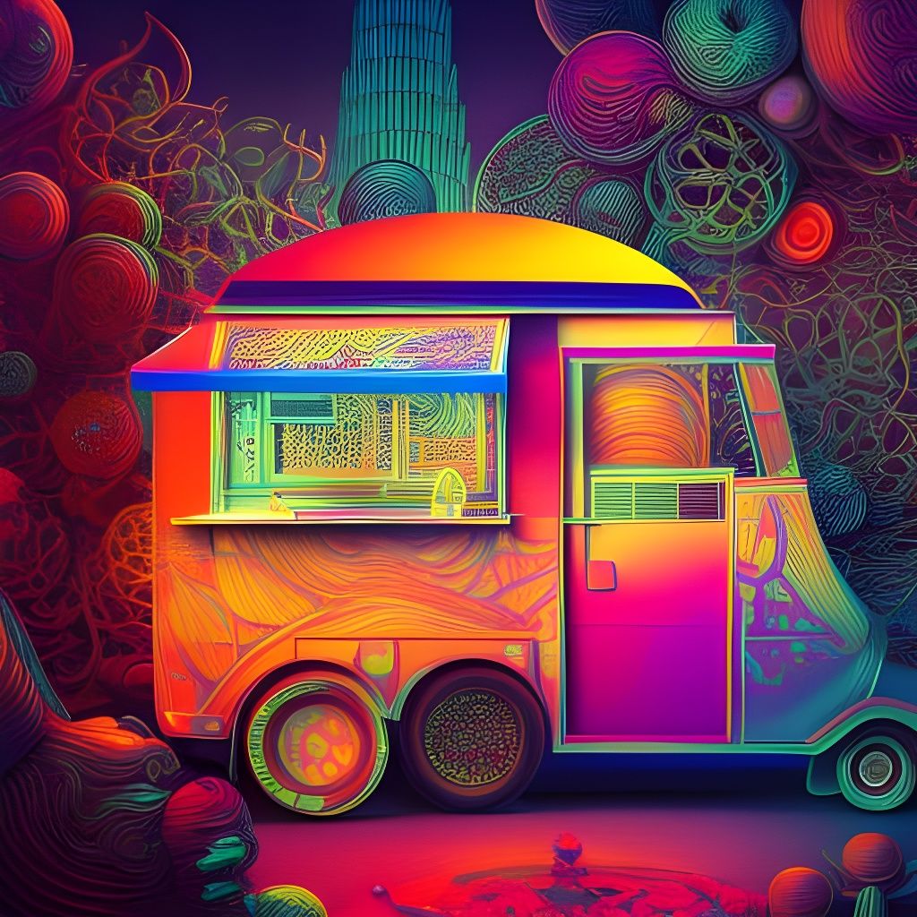 Colorful Neon Food Truck 3D Illustration
