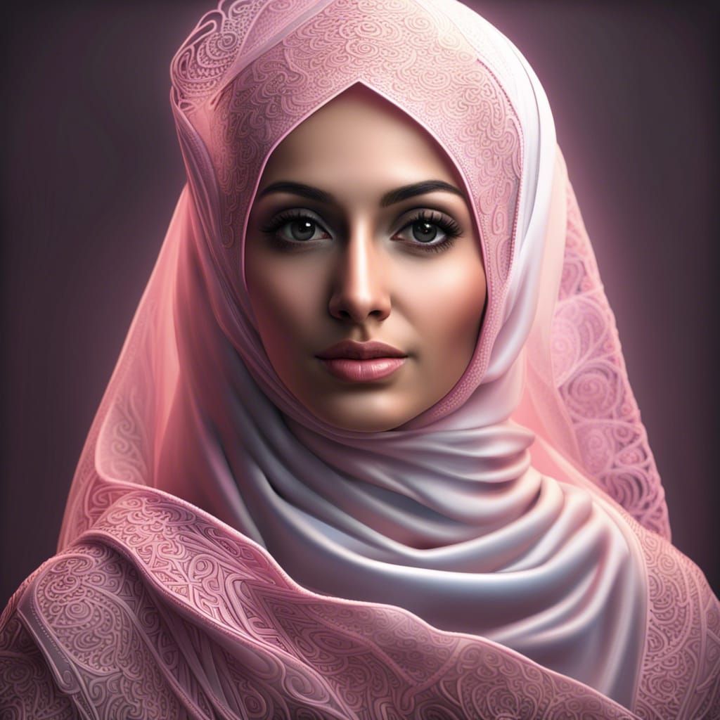 A hyper realistic beautiful woman age 30s, wearing hijab and...