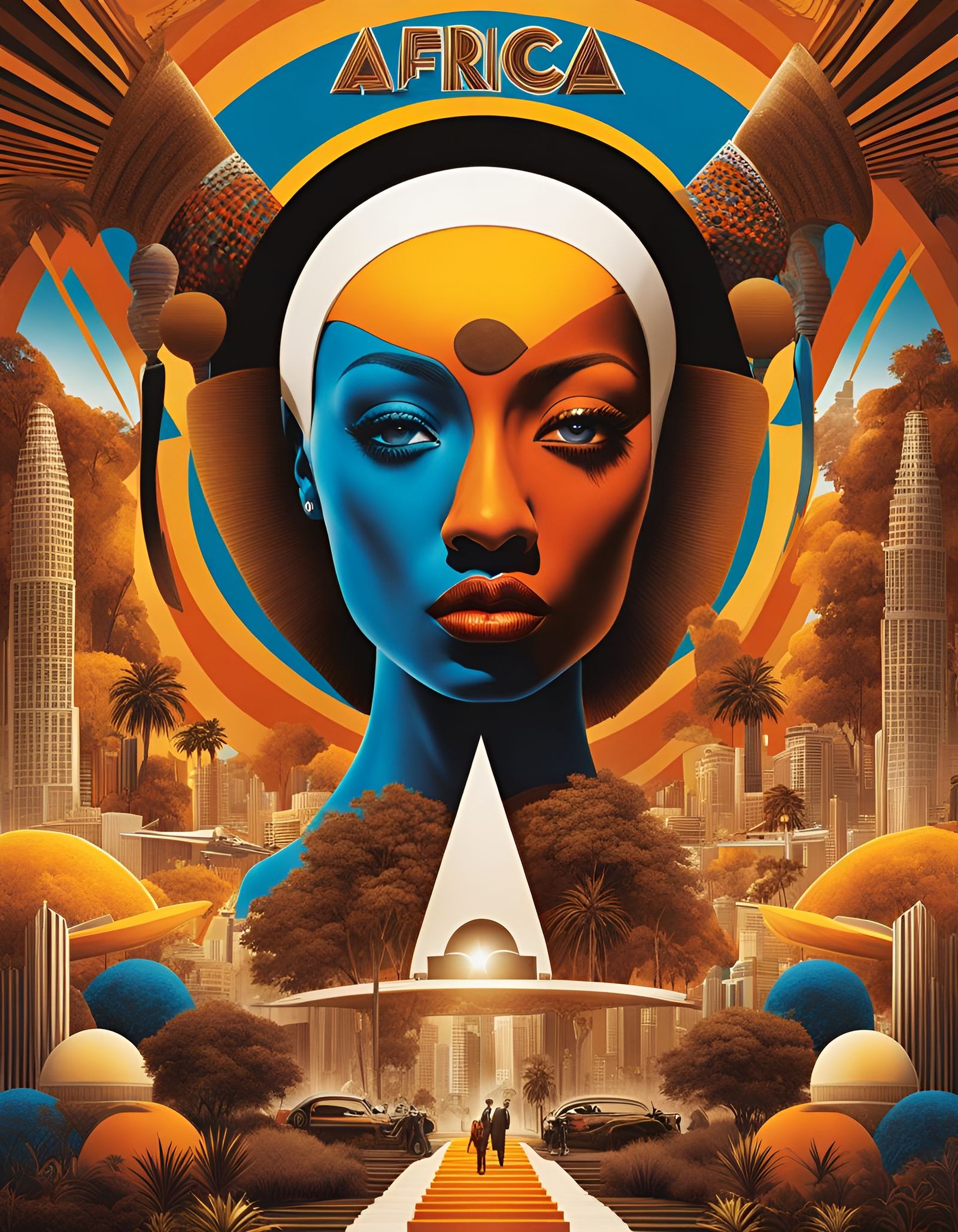 Futuristic Surreal Africa Movie Poster, Wimmelbild Style