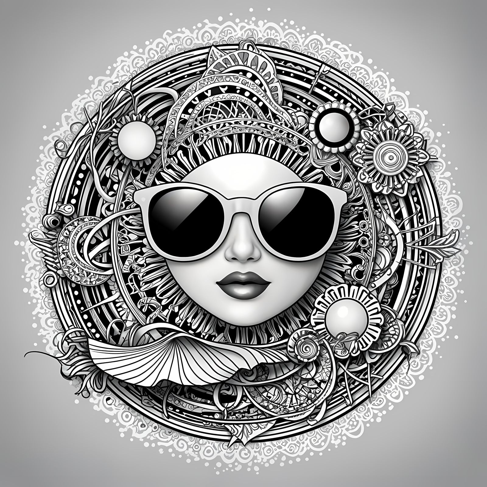 Retro Summer Icons in Grayscale Pop Art Style