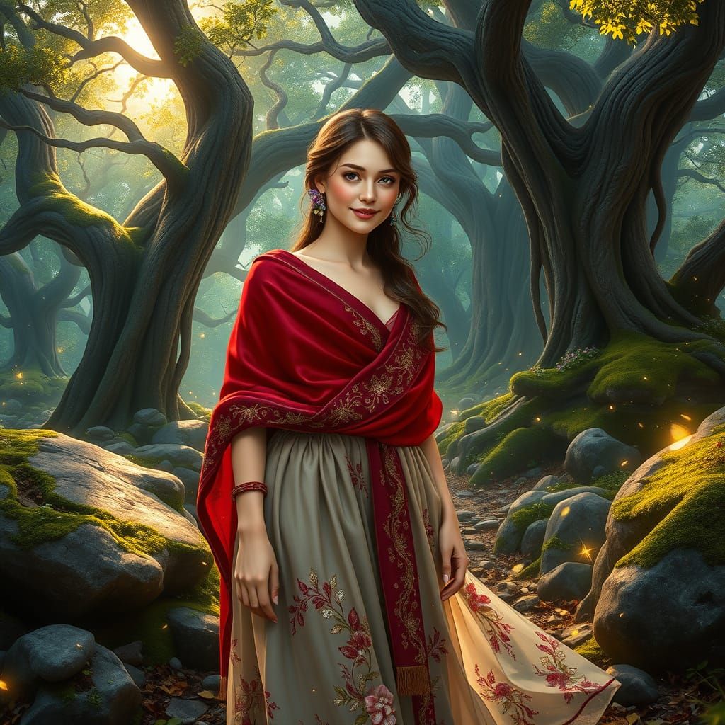 Whimsical Forest Goddess in Floral Attire