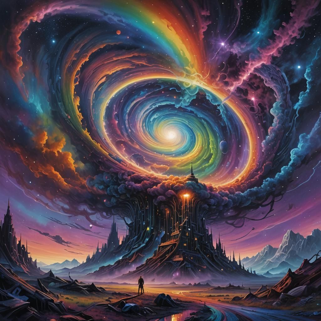 Rainbow Star Vortex in Ethereal Nebula