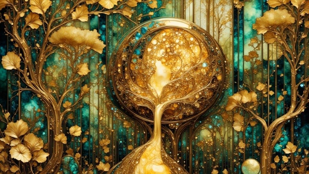 Surreal Abstract Beehive in Gold and Green